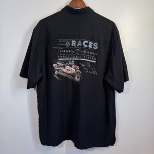 Tommy Bahama 100% Silk Motorcycle Races Embroidered Hawaiian Shirt Mens Large